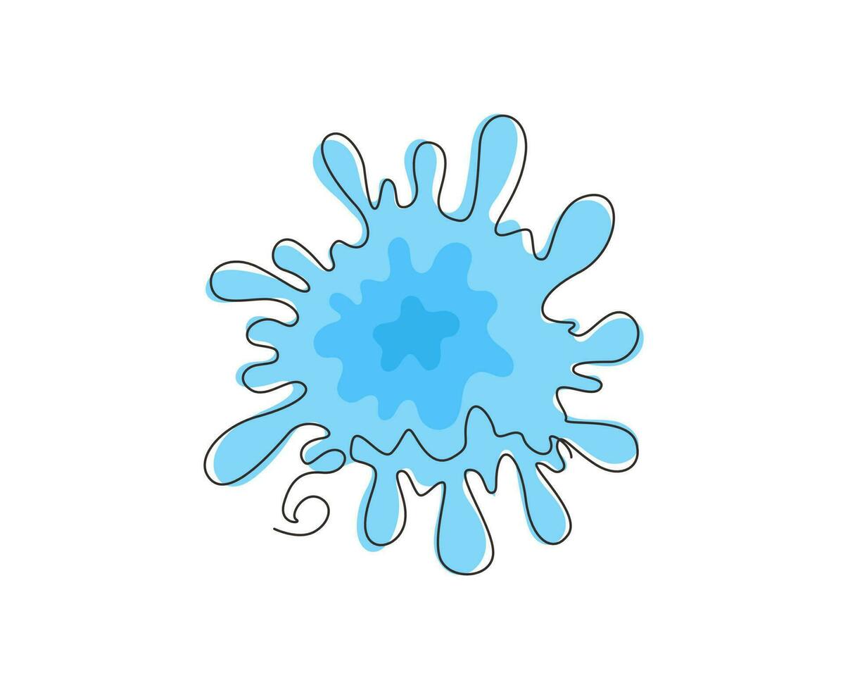 una línea continua dibujando gotas de agua, fluyendo. blob y splash, blot líquido. gota de pintura azul. forma de mancha abstracta. elemento gráfico para banner, pegatina. ilustración de vector de diseño de dibujo de una sola línea