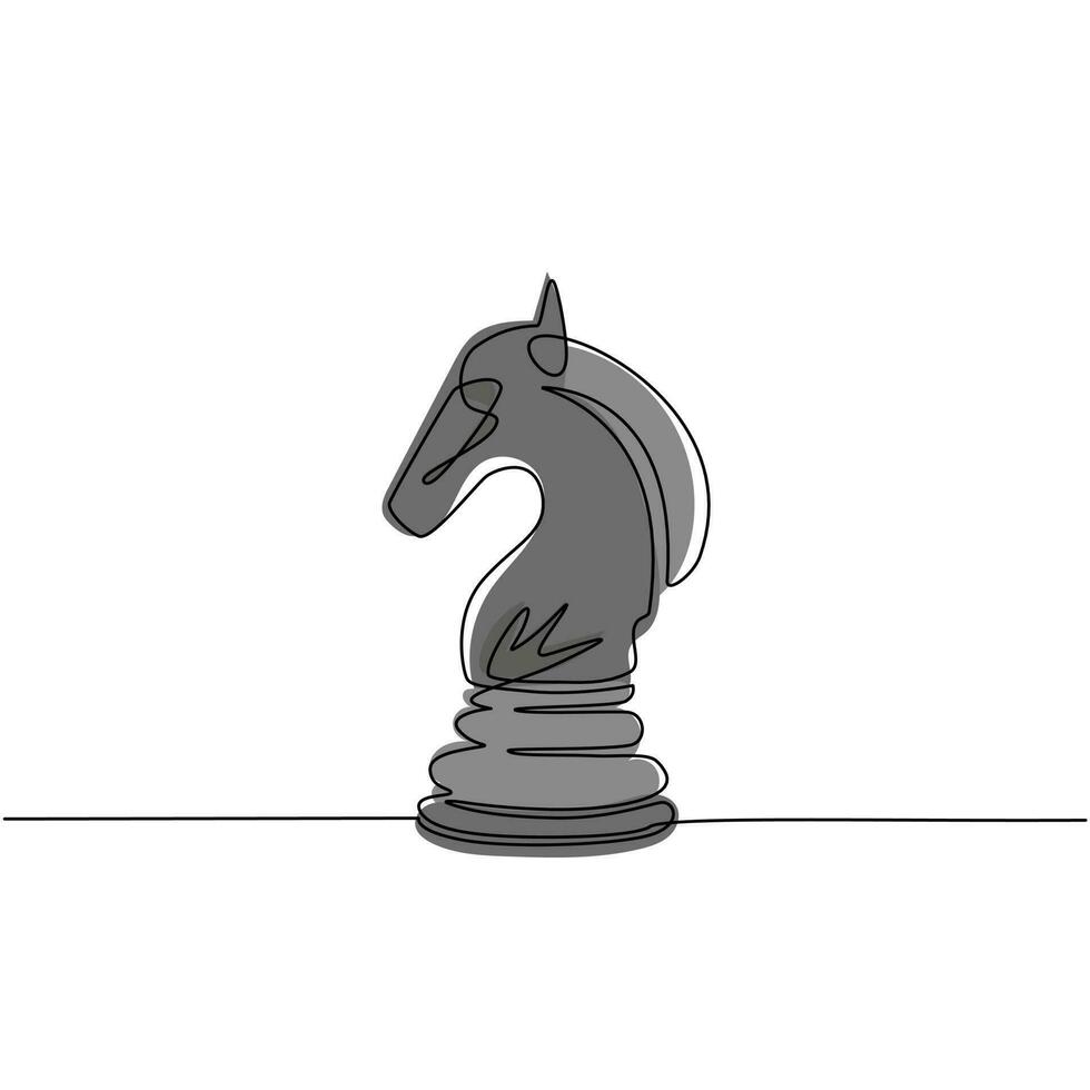 Single continuous line drawing horse knight chess logo isolated on white background. Chess logo for web site, app and print presentation. Creative art concept. One line draw design vector illustration