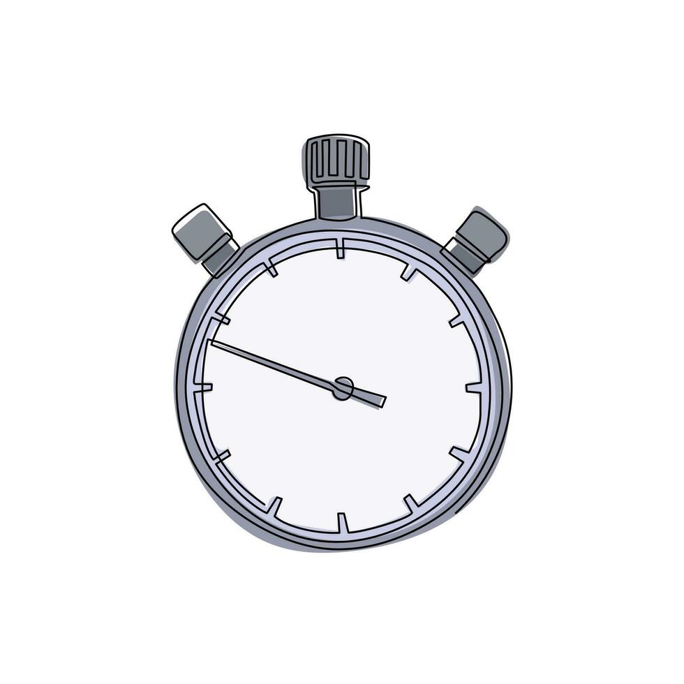 Single continuous line drawing stopwatch, special watch to start, stop, measure. Sport and competition equipment. Timer return arrow icon logo. Dynamic one line draw graphic design vector illustration