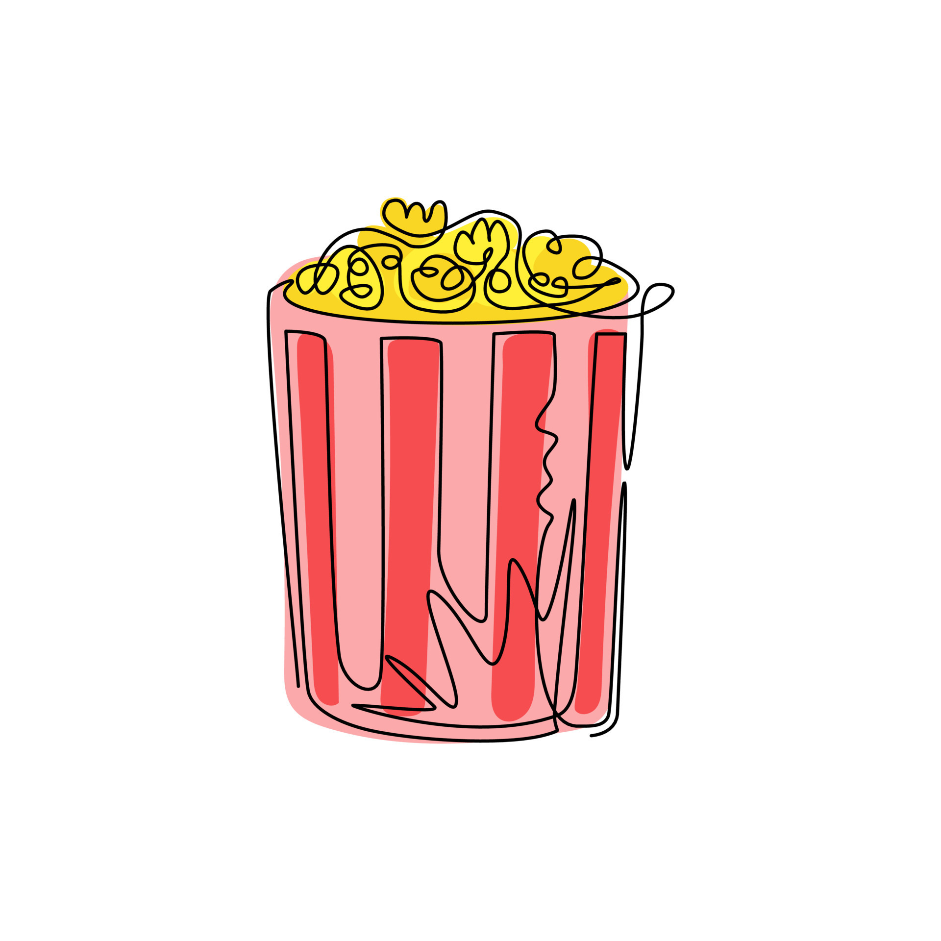 Continuous one line drawing popcorn logo symbol icon. Pop corn, bucket