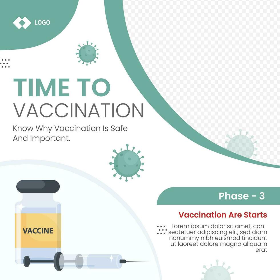 Time To Vaccination Concept Based Poster Design With Vaccine Bottle, Syringe And Copy Space. vector