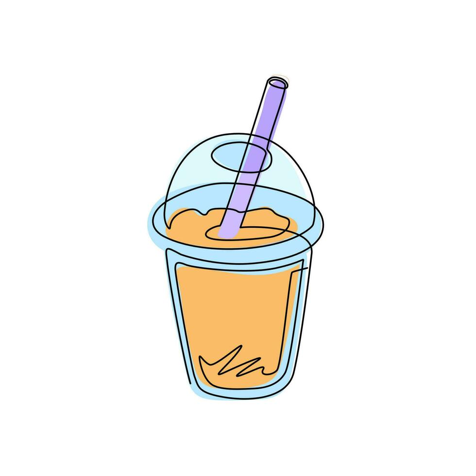 icono de bebida de té boba de burbuja de dibujo continuo de una línea. comida refrescante bebida de hielo de moda. para volante, pegatina, tarjeta, logotipo, símbolo, impresión, afiche. ilustración gráfica de vector de diseño de dibujo de una sola línea