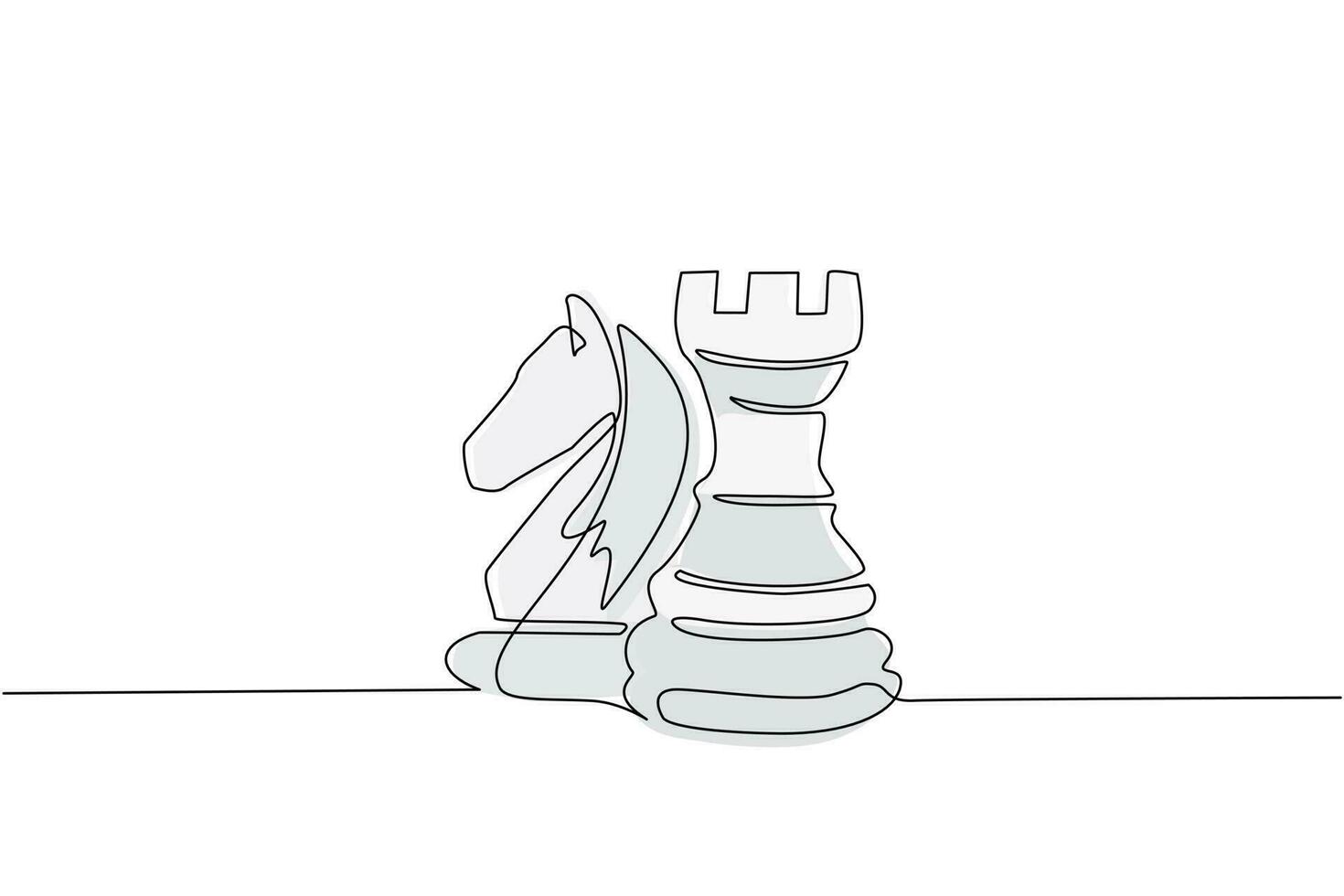 Continuous one line drawing rook and knight chess logo. Set of emblems and signs for chess sport tournament. Successful challenge flat isolated. Single line draw design vector graphic illustration