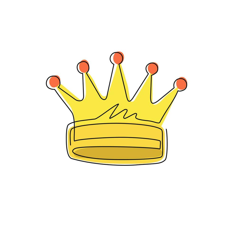 Single one line drawing heraldic symbols, royal crown icon, crown for coat of arms and blazons. Royal, luxury, vip, first class sign. Winner award. Modern continuous line draw design graphic vector