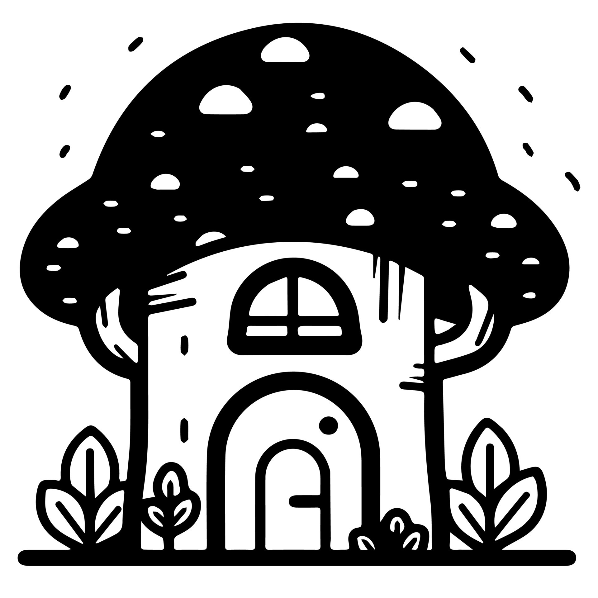 Mushroom hut, cute cartoon, vector icon, coloring page. 23868285 Vector
