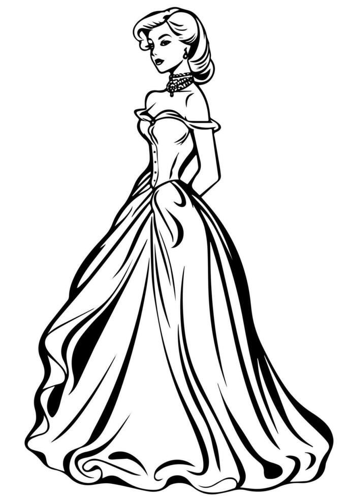 Princes coloring page black and white vector