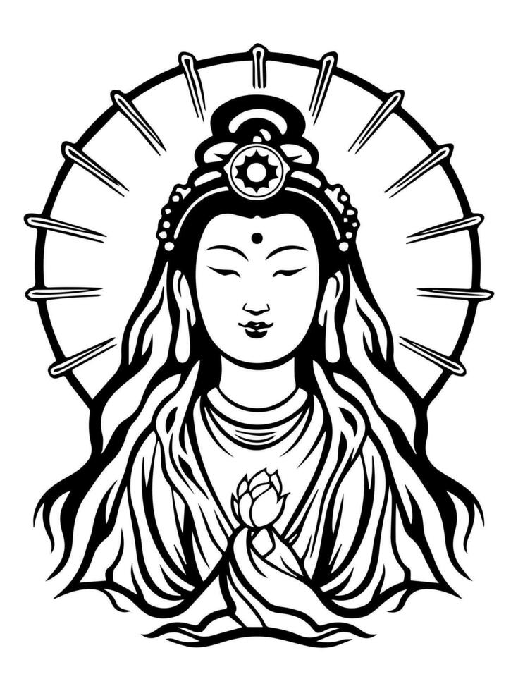 Vector icon of Guanyin bodhisattva Asian deity