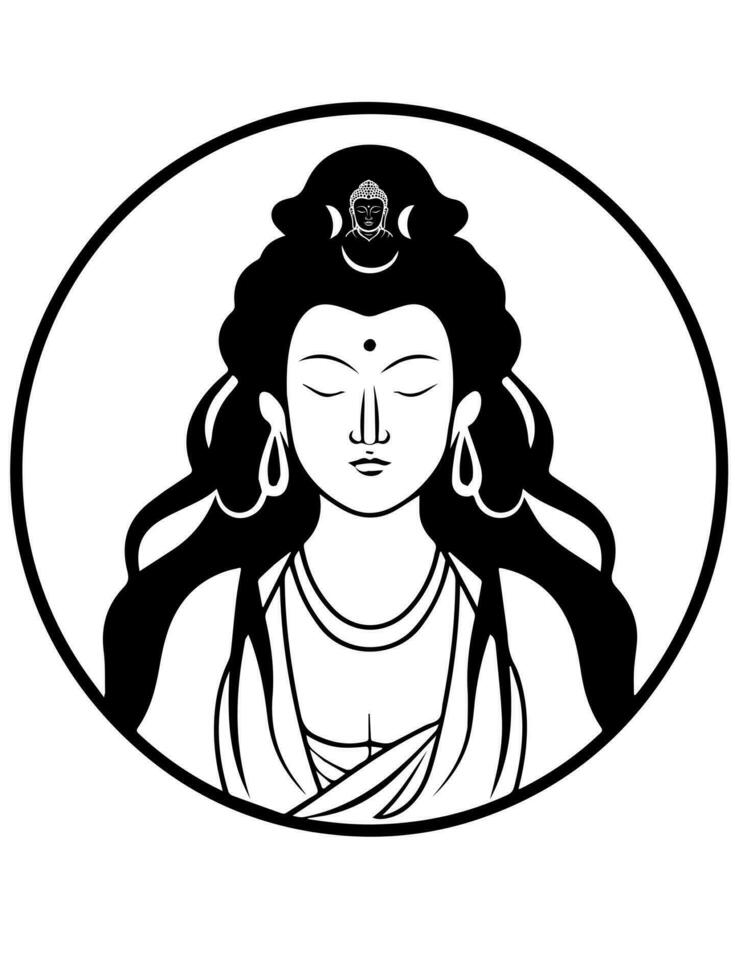 Vector icon of Guanyin bodhisattva Asian deity