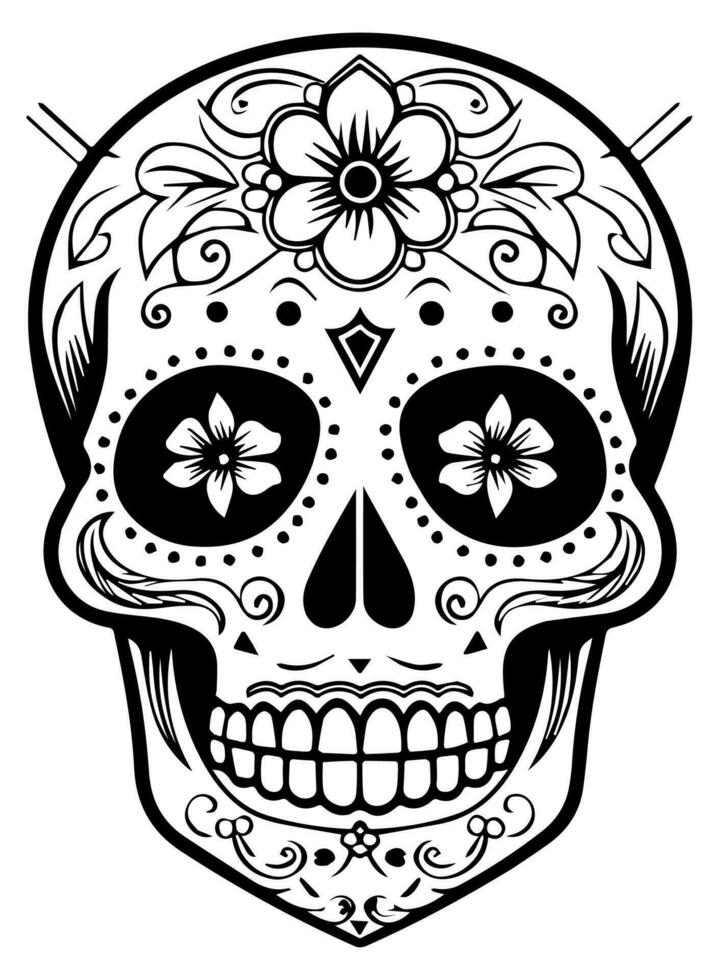 Hispanic heritage sugar skull marigold Festive dia de los muertos vector icon