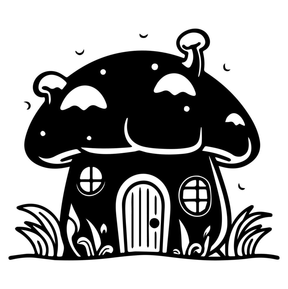 Mushroom hut, cute cartoon, vector icon, coloring page. 23868482 Vector