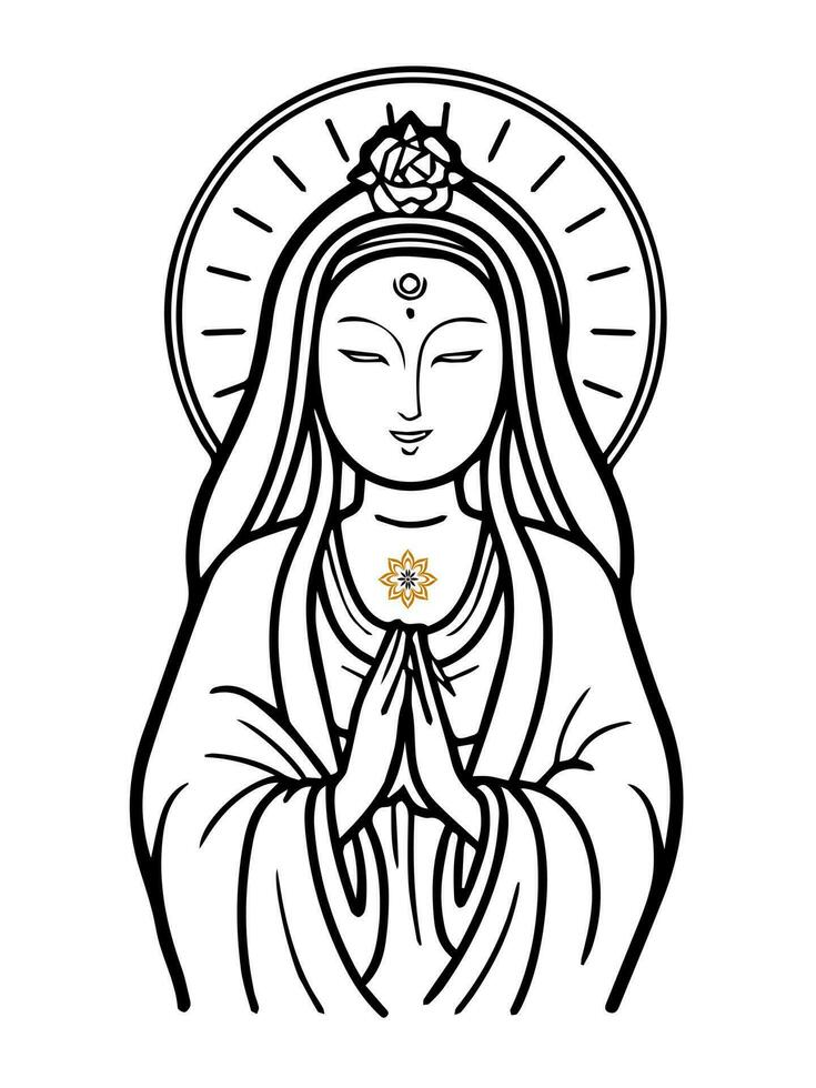 Vector icon of Guanyin bodhisattva Asian deity