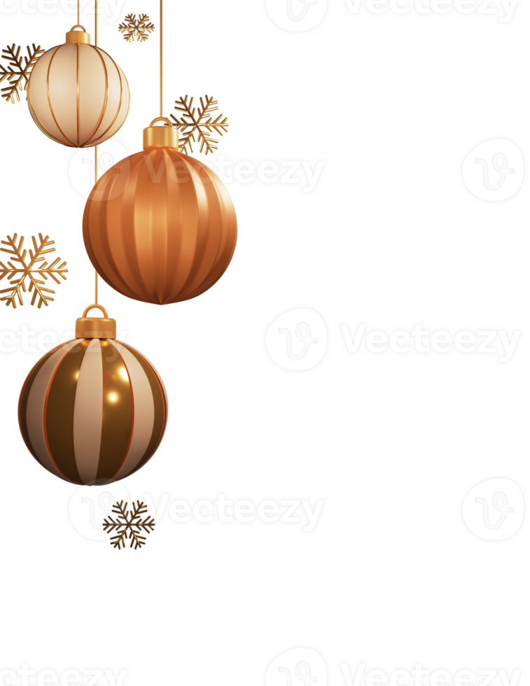 3D Shiny Christmas Balls Hang With Golden Snowflakes png