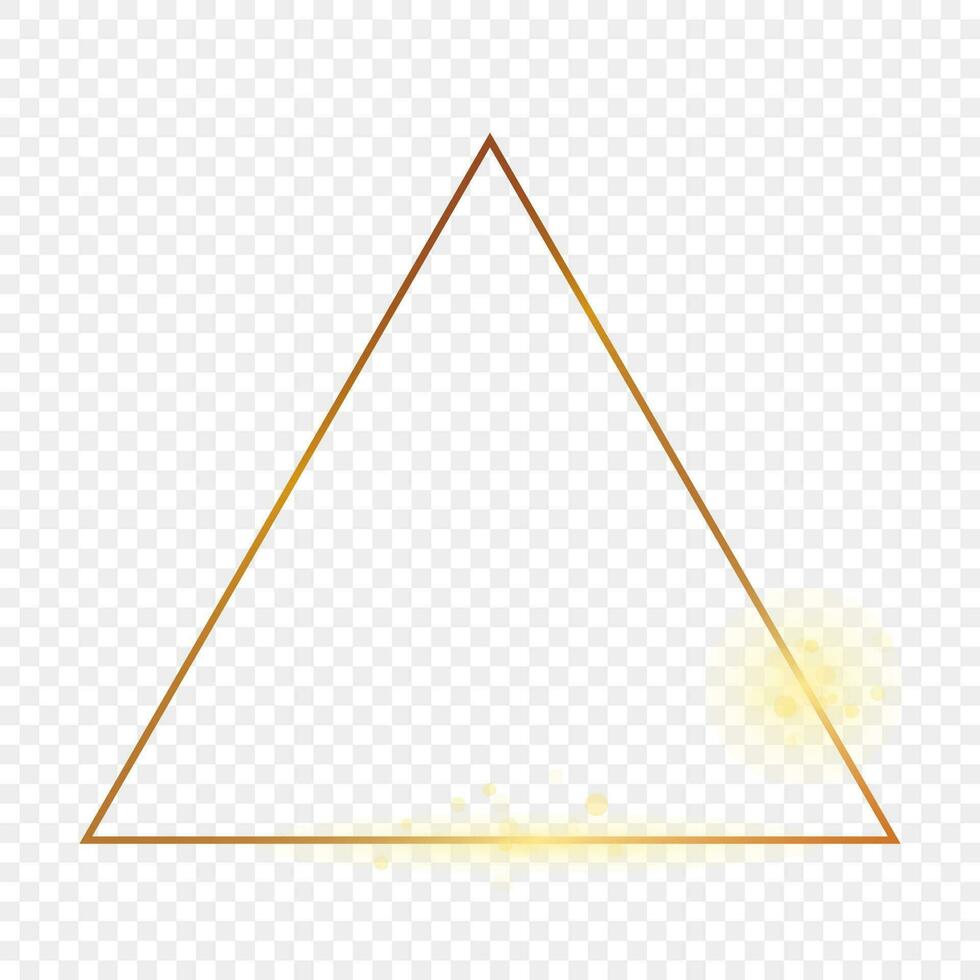 Gold glowing triangle frame isolated on background. Shiny frame with glowing effects. Vector illustration.