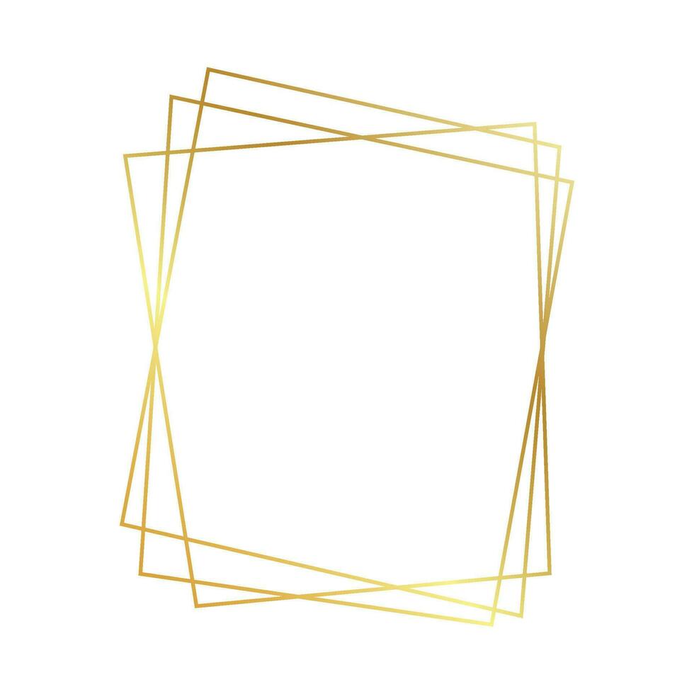 Gold geometric polygonal frame with shining effects isolated on white background. Empty glowing art deco backdrop. Vector illustration.