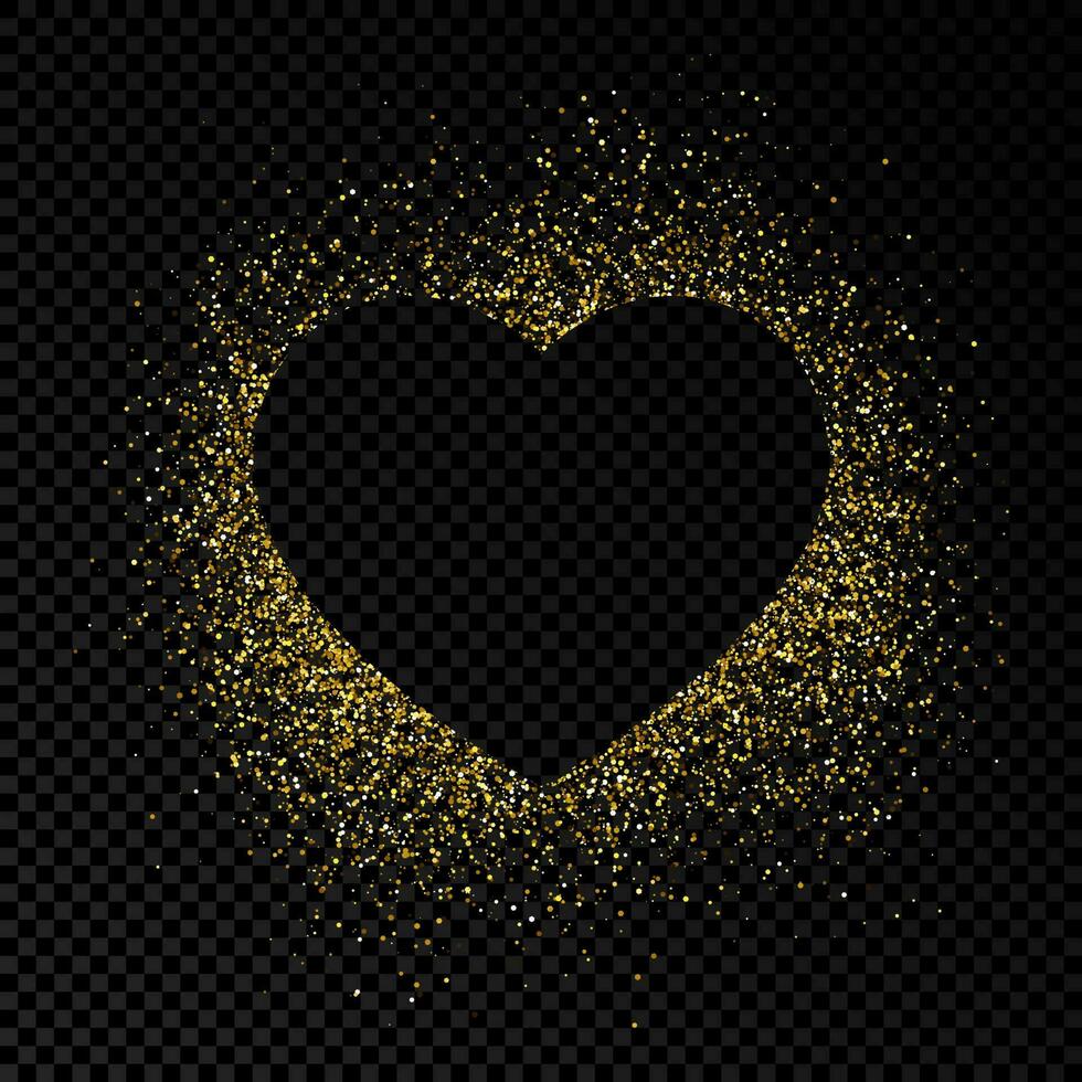 Heart shape frame with golden glitter on dark vector