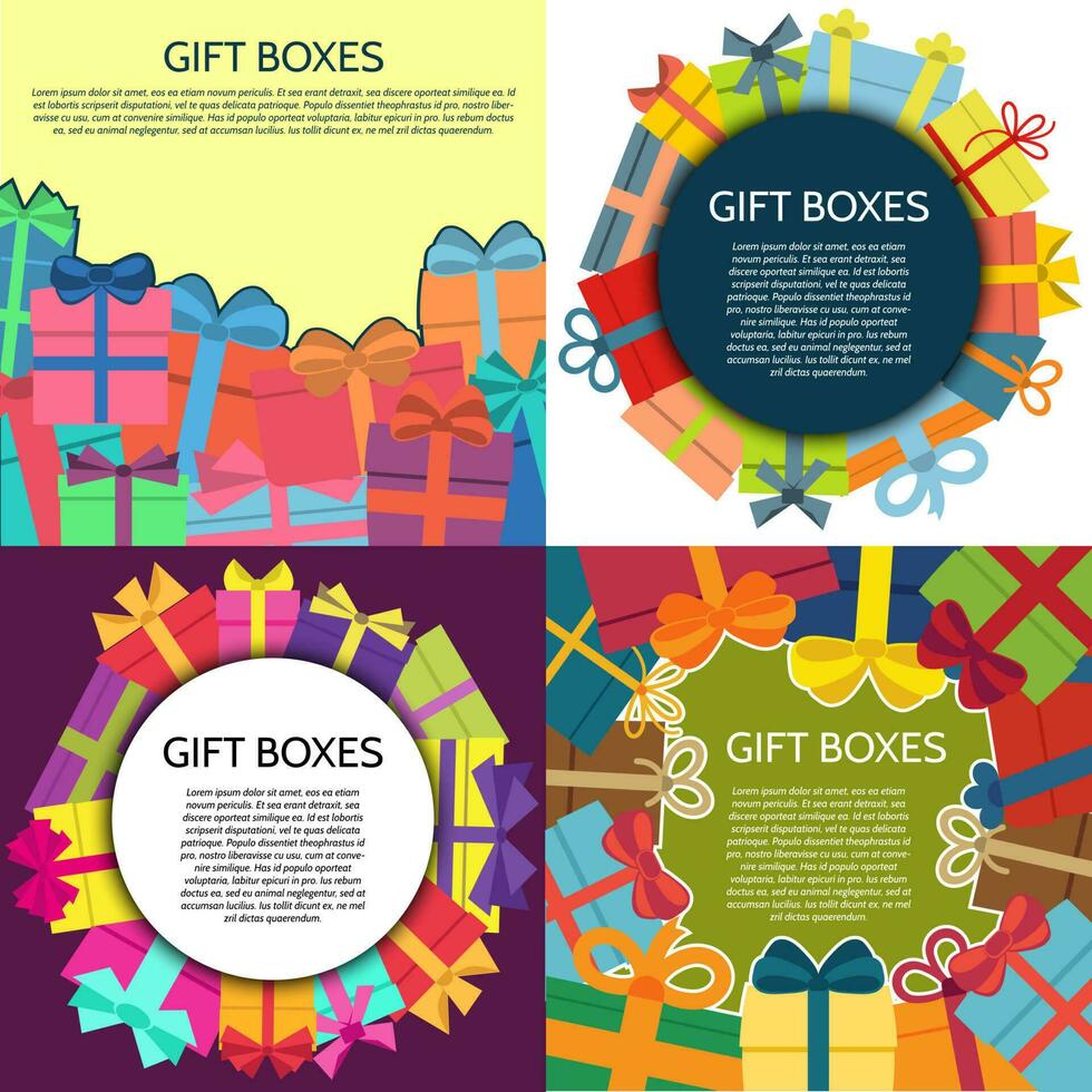 Set of four backgrounds with a colorful gift boxes. Vector illustration.