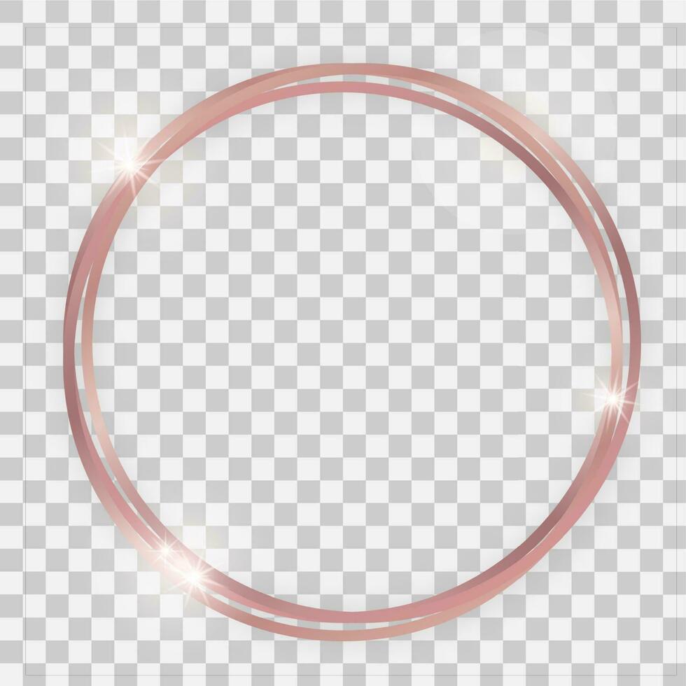 Triple rose gold shiny circle frame with glowing effects and shadows vector