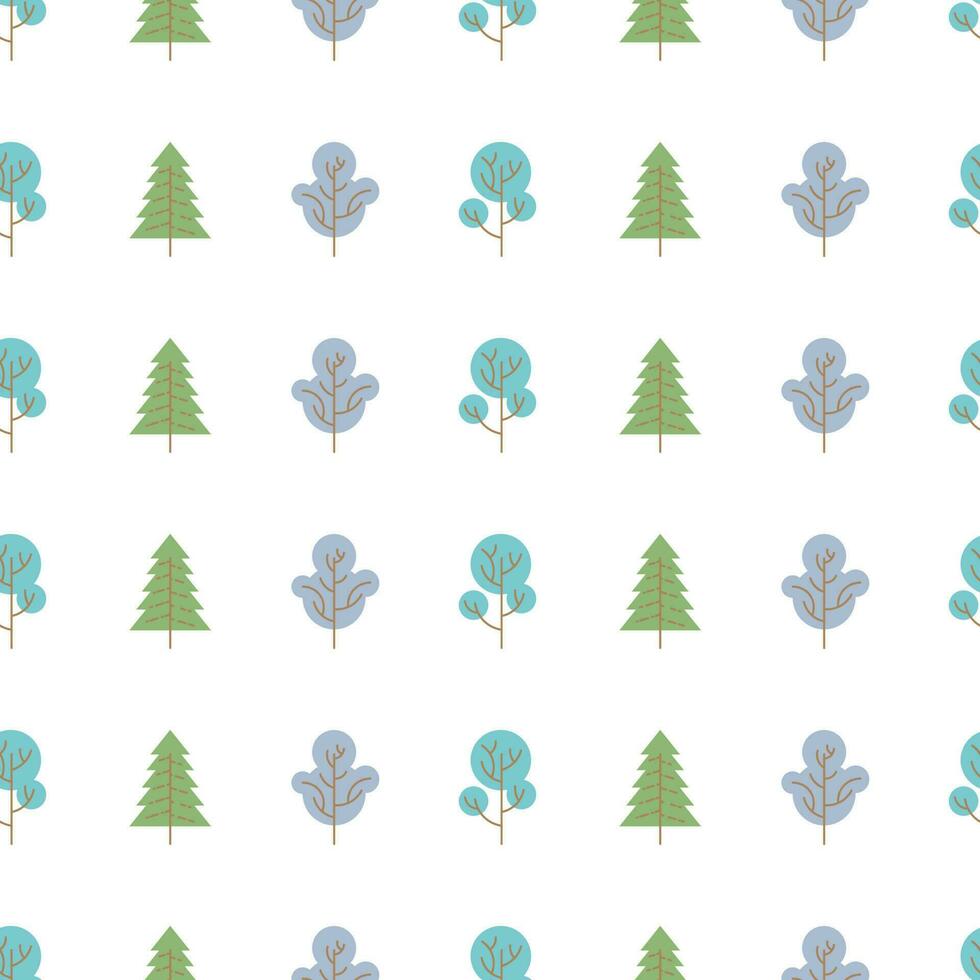 Seamless pattern with colored trees on white background. Vector illustration.