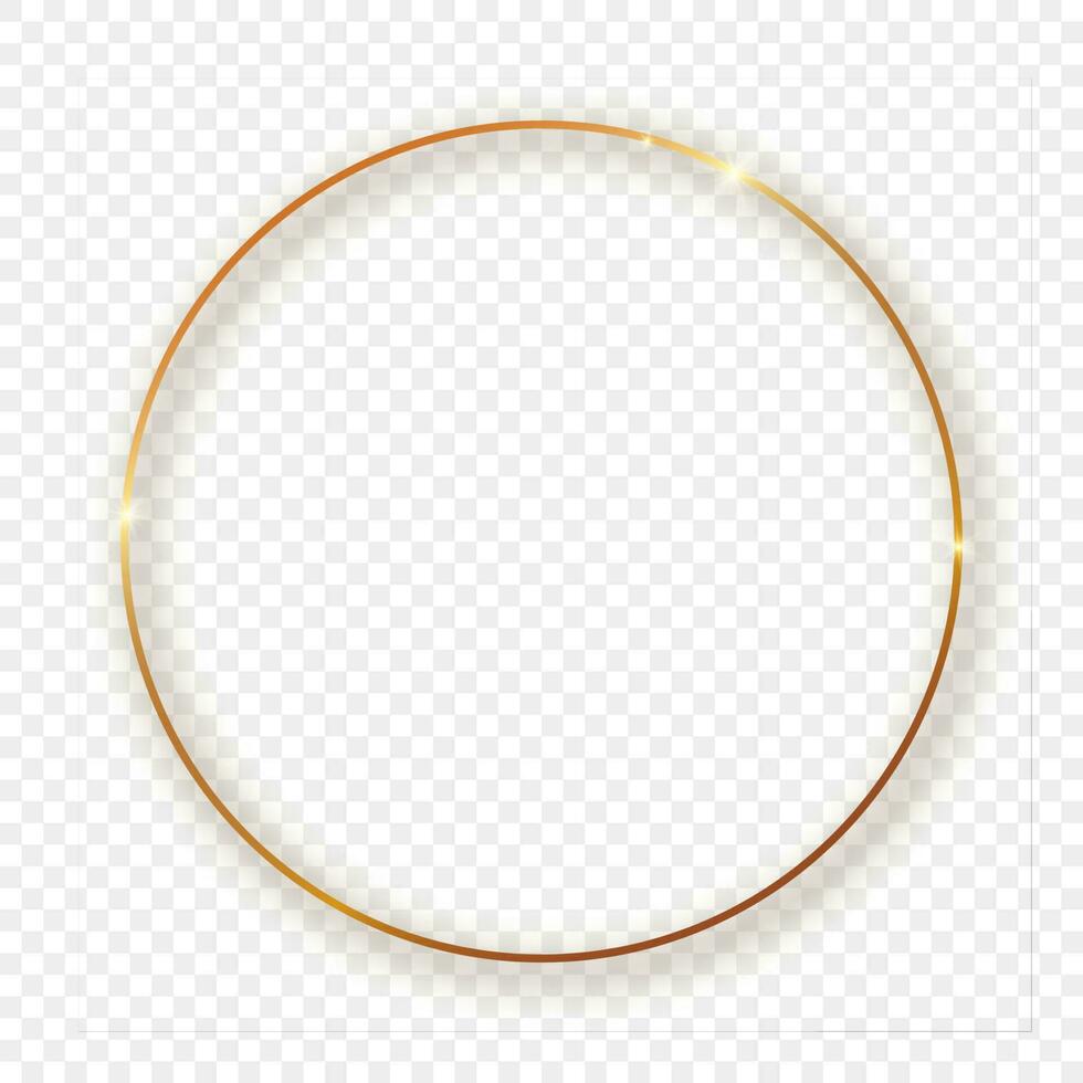 Gold glowing circle frame with shadow isolated on background. Shiny frame with glowing effects. Vector illustration.