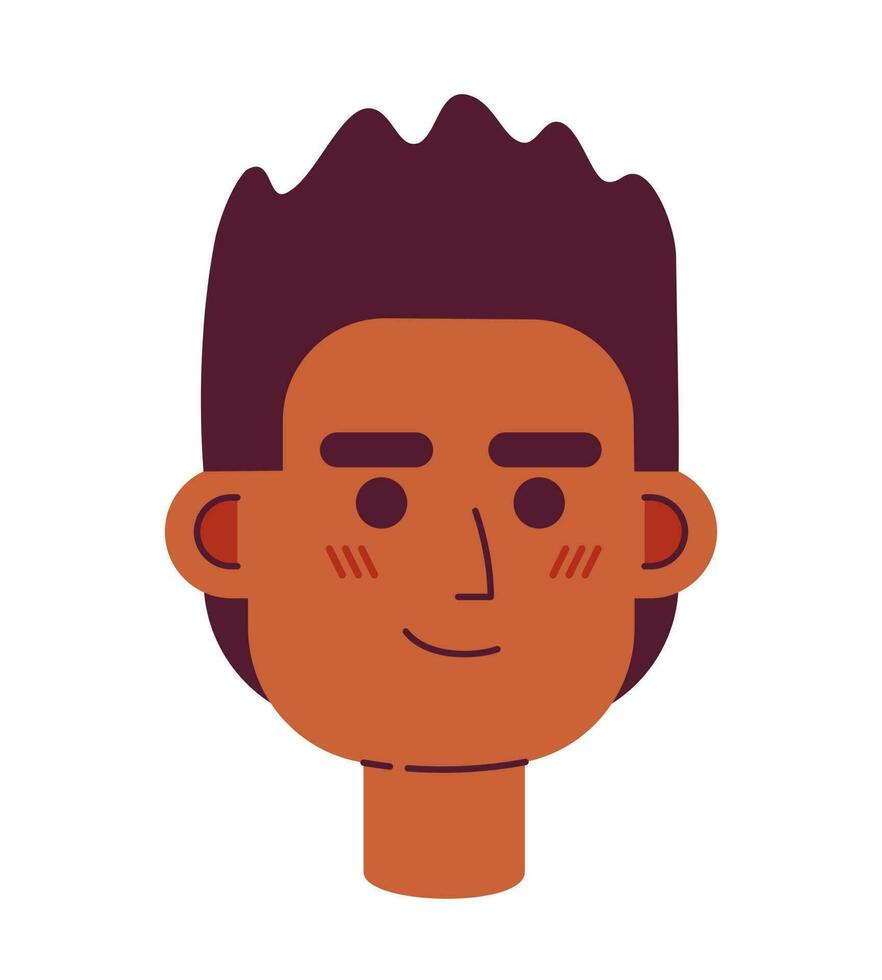 africano americano joven hombre con espinoso peinado semi plano vector personaje cabeza. editable dibujos animados avatar icono. cara emoción. vistoso Mancha ilustración para web gráfico diseño, animación