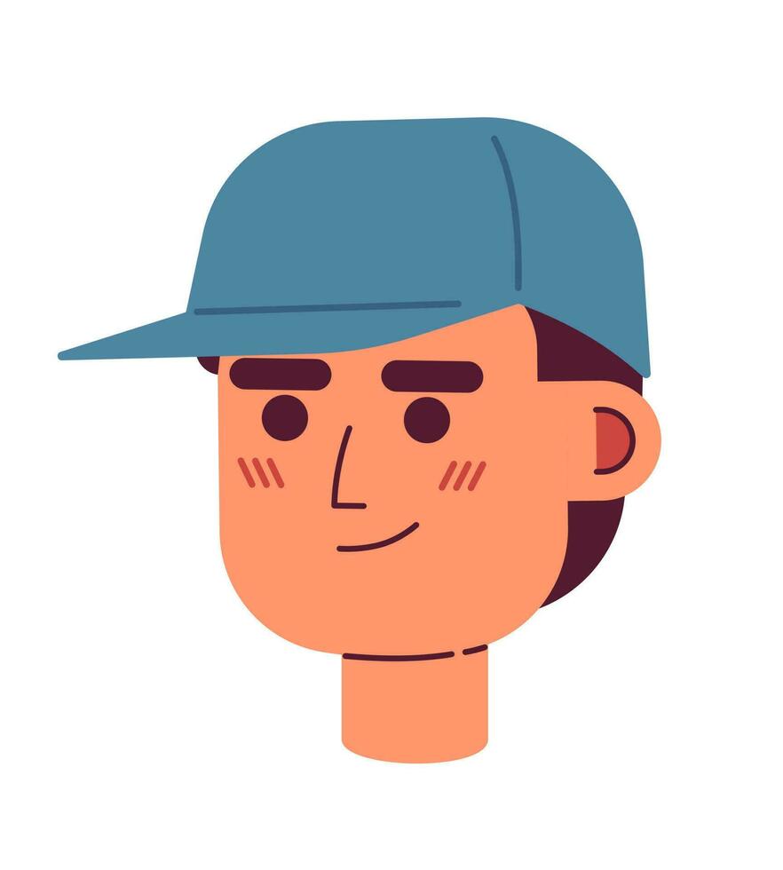 confidente sonriente entrenador hombre vistiendo béisbol gorra semi plano vector personaje cabeza. béisbol jugador. mensajero. editable dibujos animados avatar icono. color Mancha ilustración para web gráfico diseño, animación