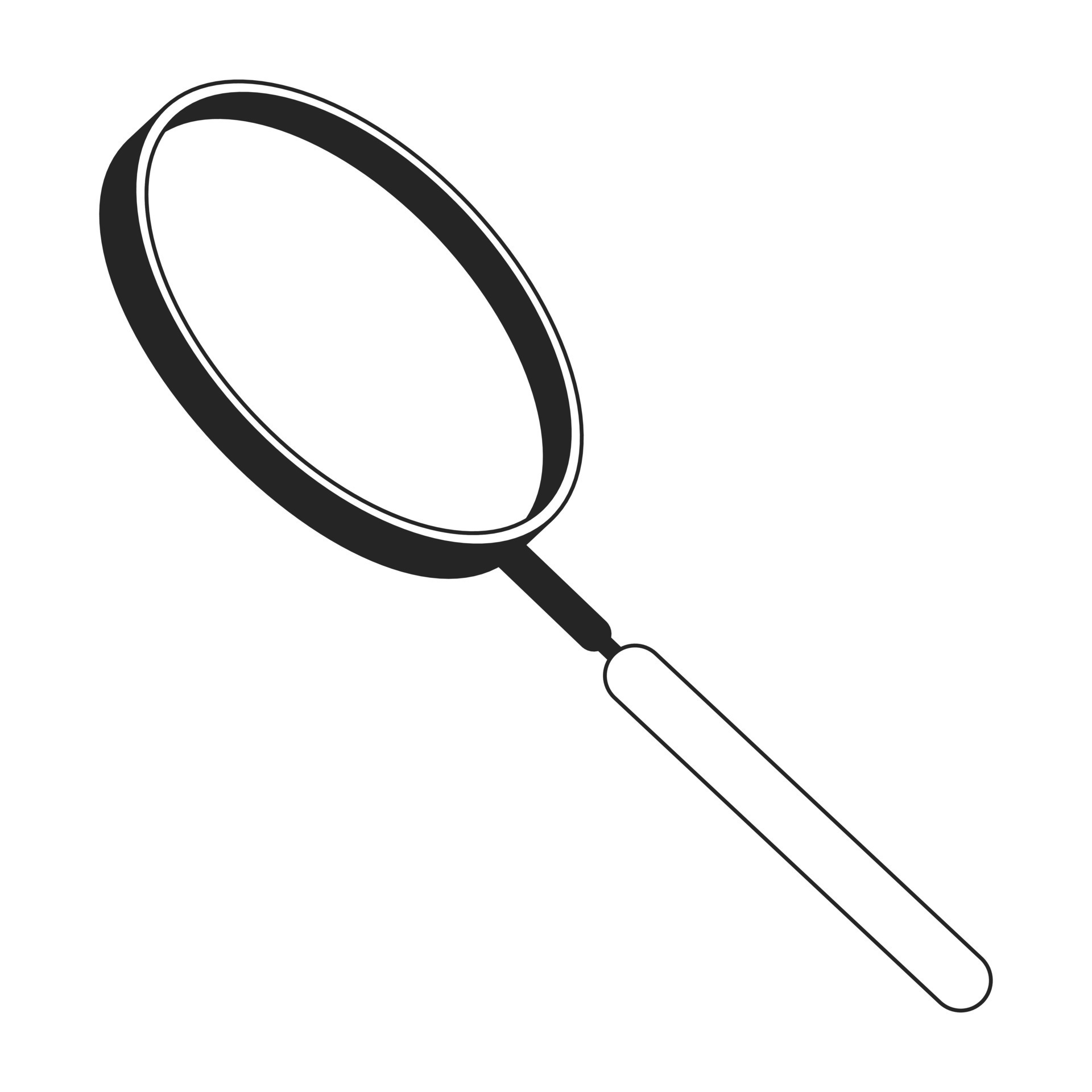 Simple small magnifying glass icon. Black, flat icon. Isolated on white  Stock Vector