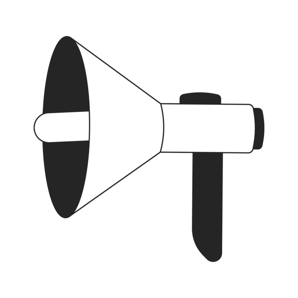 Megaphone business flat monochrome isolated vector object. Bullhorn marketing. Loudspeaker sale. Editable black and white line art drawing. Simple outline spot illustration for web graphic design
