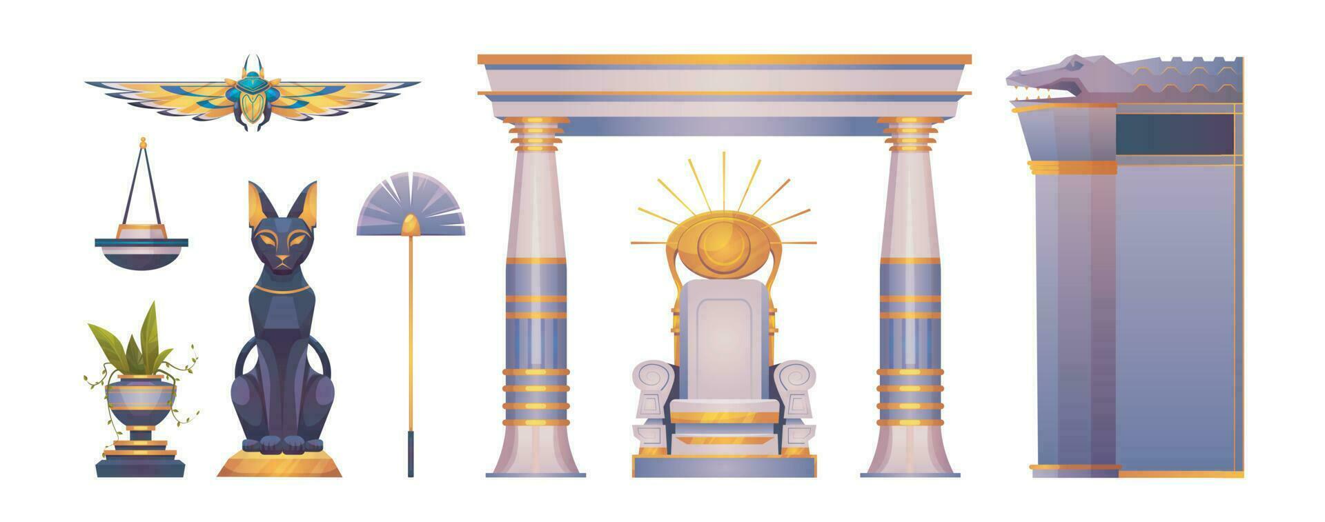 Ancient Egyptian pharaoh palace, house objects vector