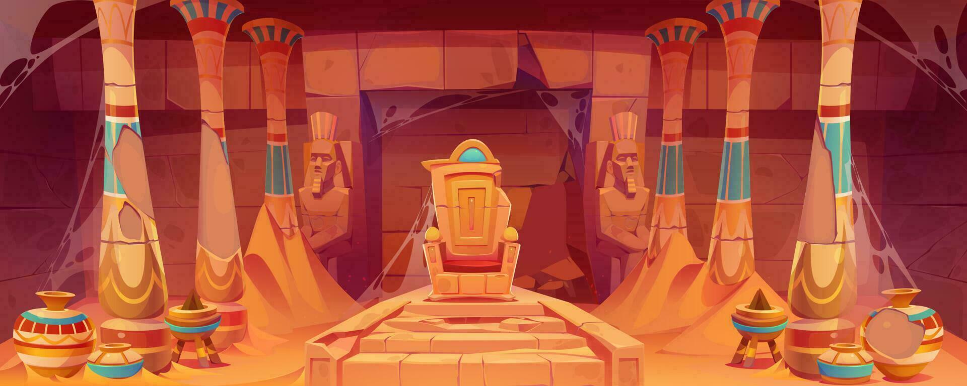 Old abandoned Egypt throne hall inside background vector