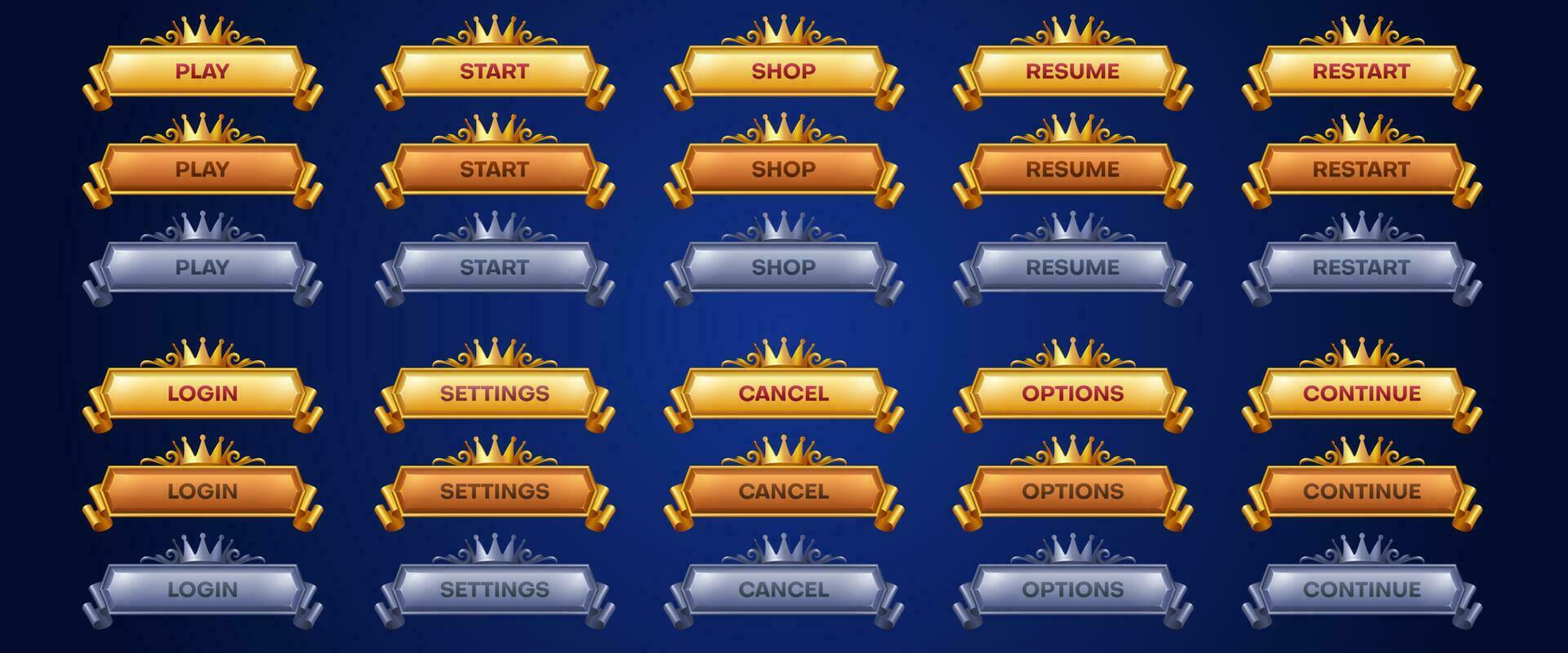 Royal game buttons animation set vector