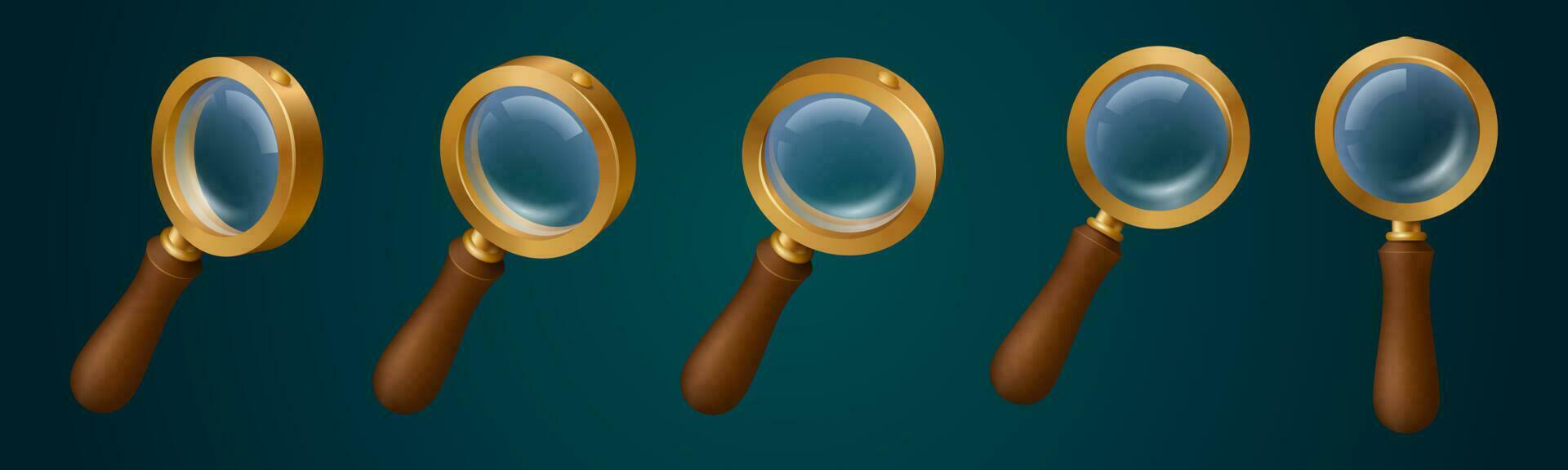 3d magnifying glass lens vintage game vector icon