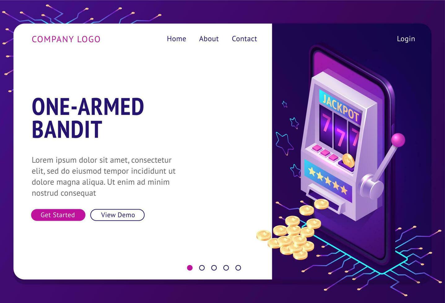 One-armed bandit isometric landing page, banner vector