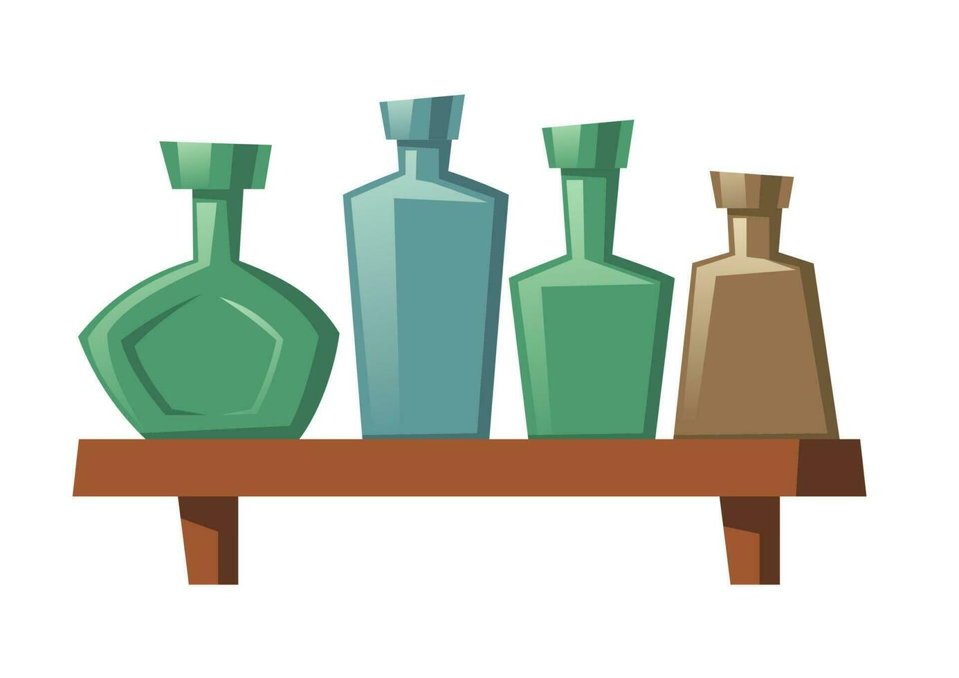Glass bottles various shapes. Vodka, rum, whiskey vector