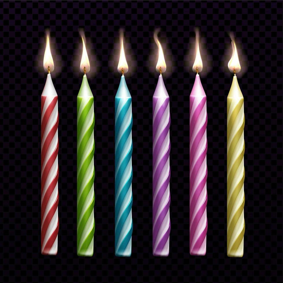 Burning candles for birthday cake set isolated vector
