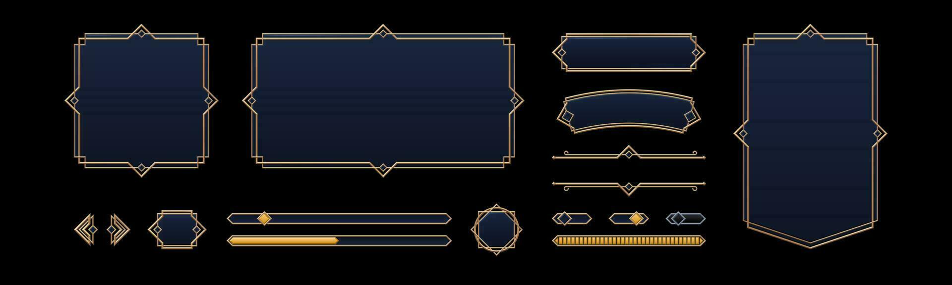 Game UI elements with gold frame in medieval style vector