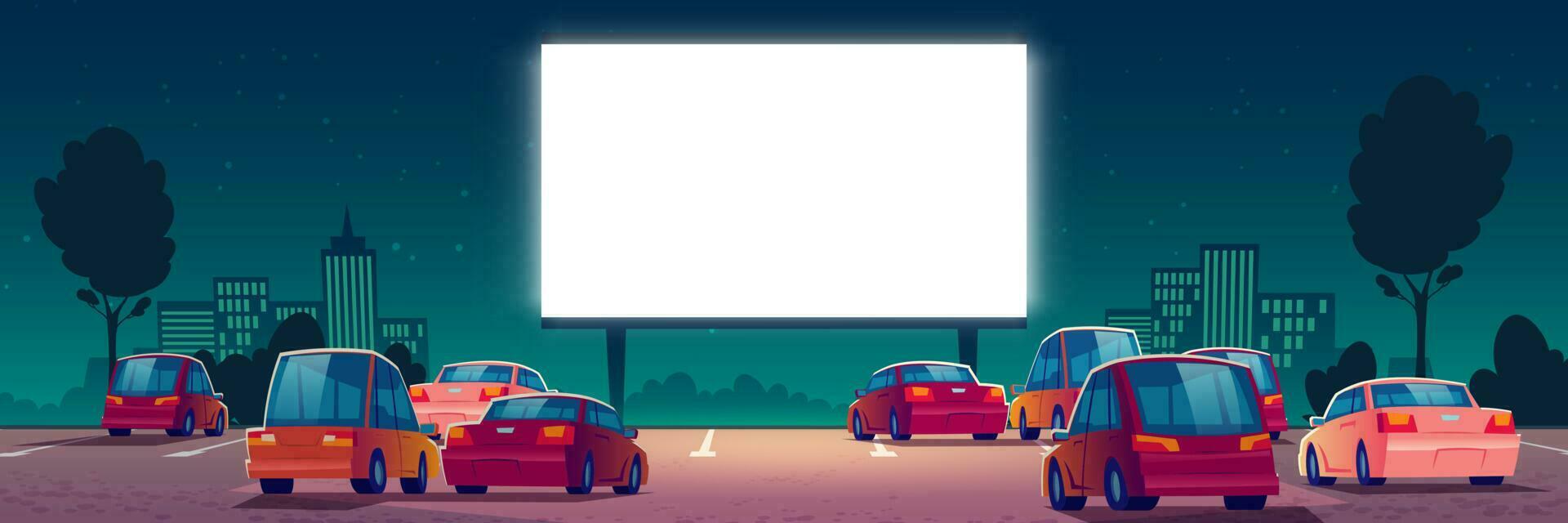 Outdoor cinema, drive-in movie theater with cars vector