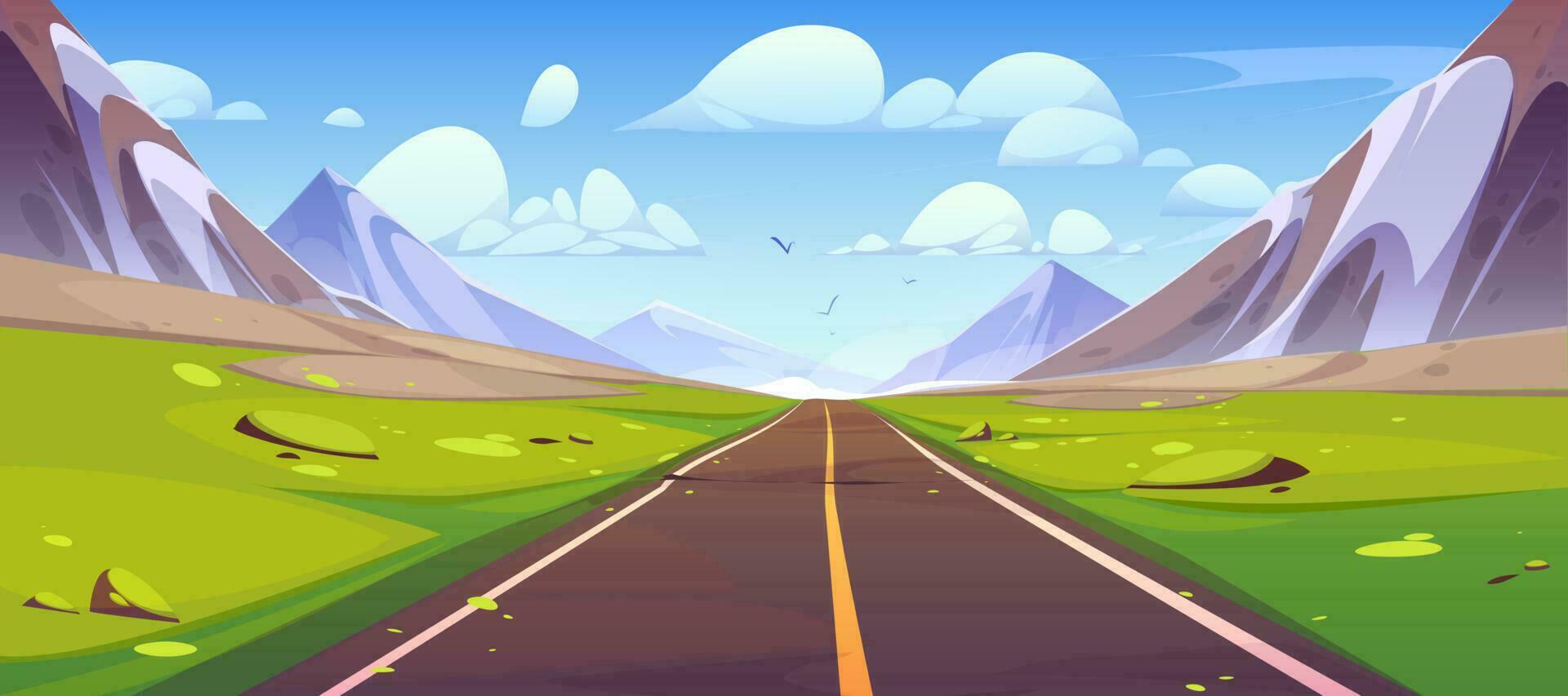 la carretera y montaña ver paisaje dibujos animados vector