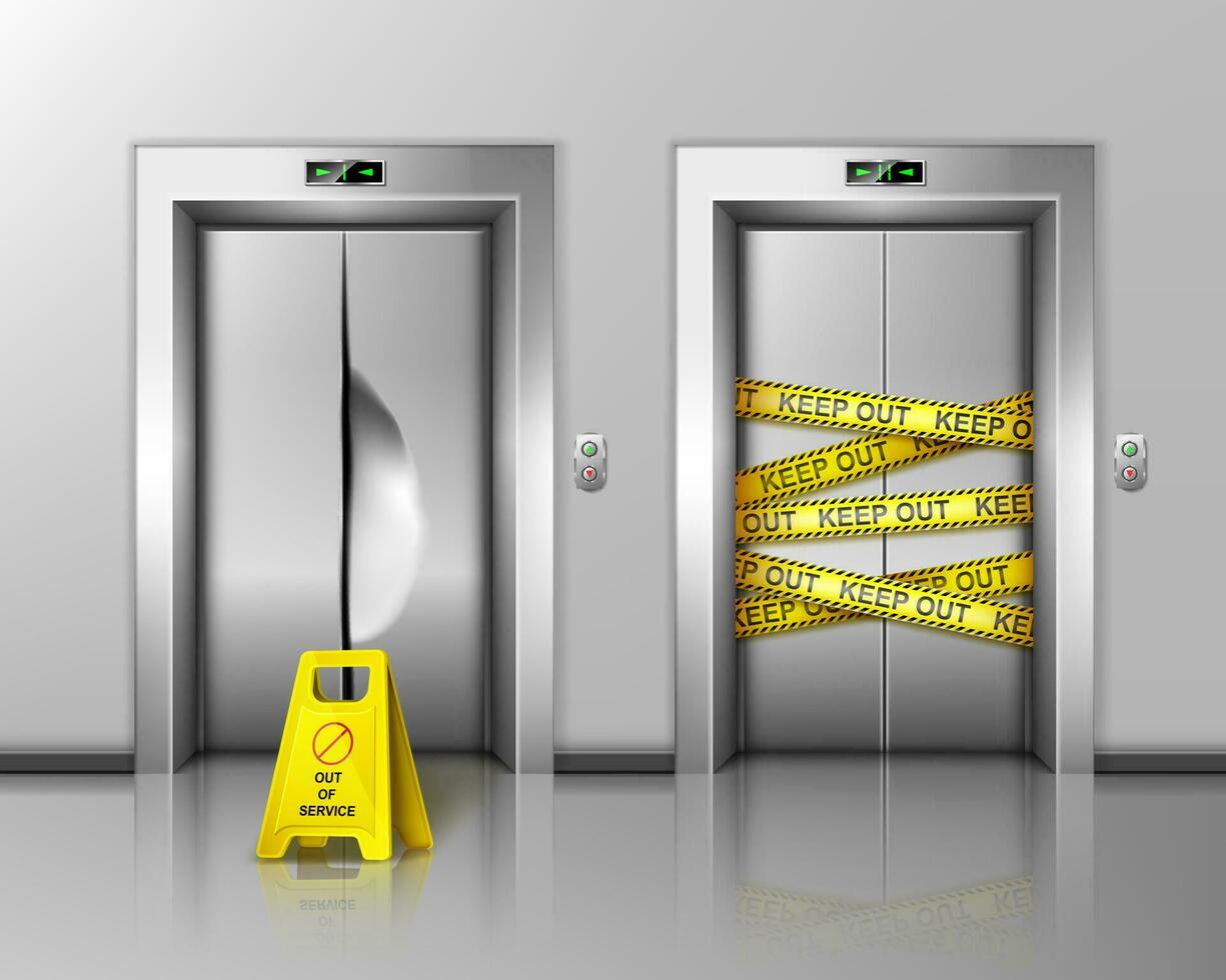 ascensores averiados cerrados por reparación o mantenimiento. vector
