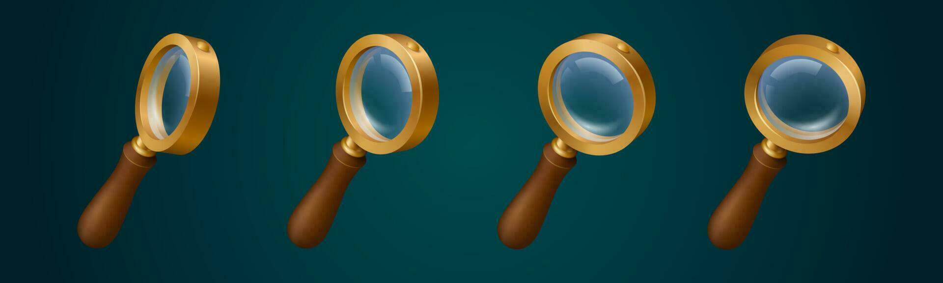 Magnifying glass icons. 3d loupe, tool for zoom vector