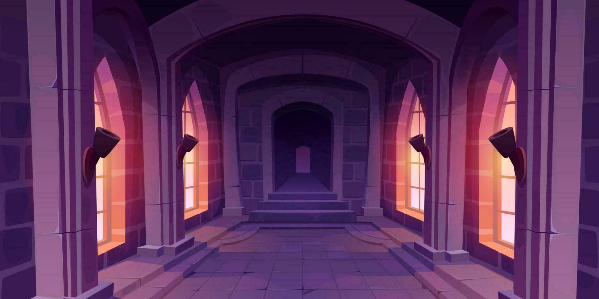 Cartoon castle hallway interior design vector