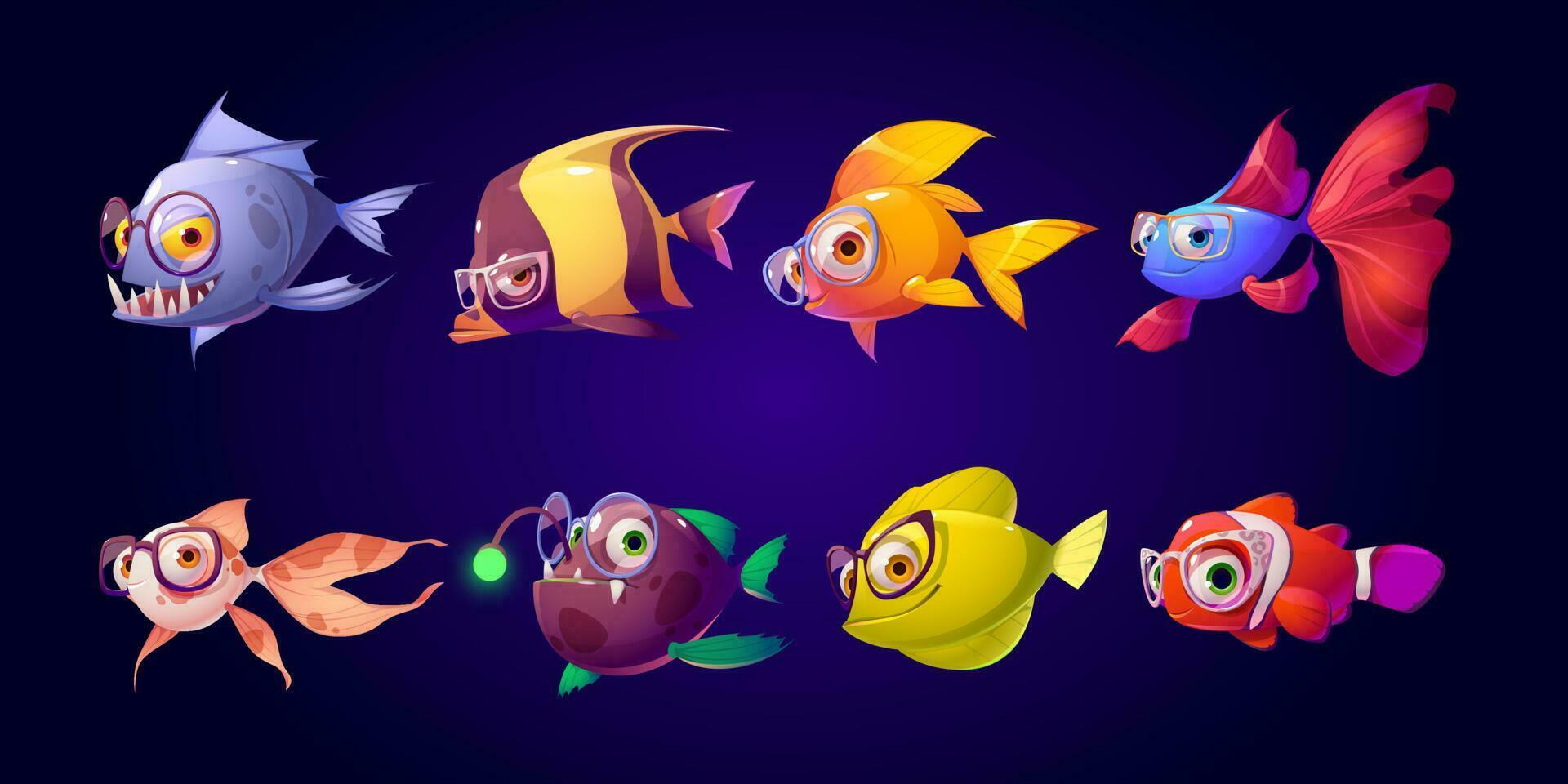 Cute fish in glasses in kid ophthalmologist clinic vector