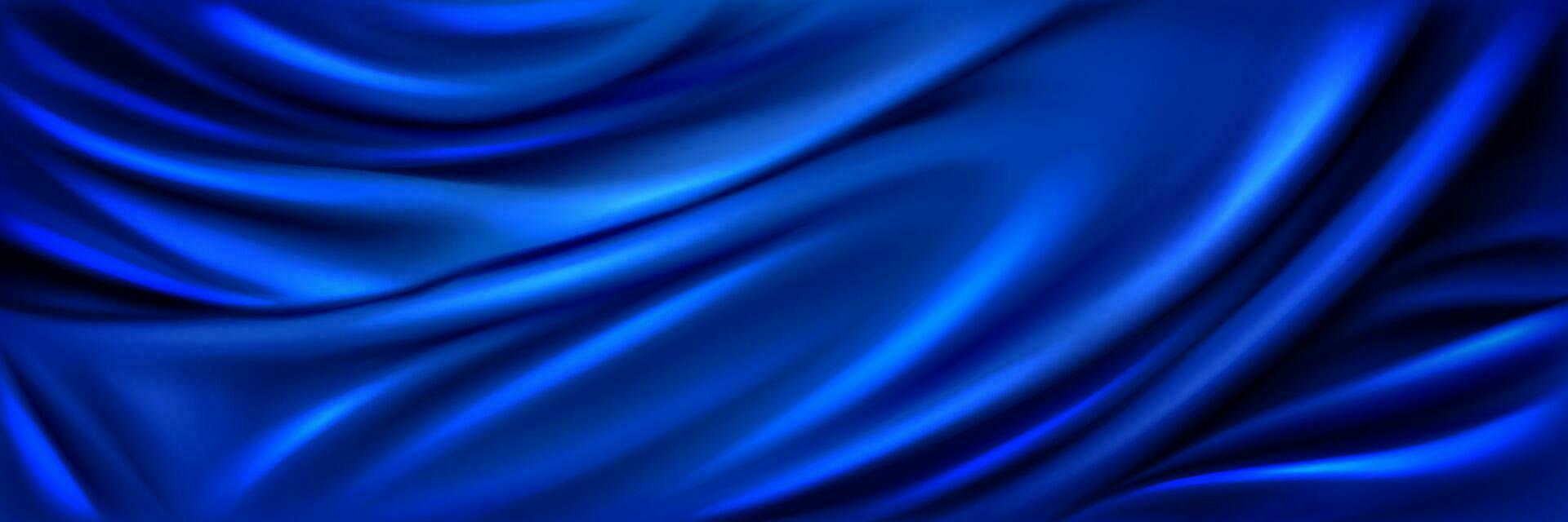 Blue silk fabric background, satin cloth texture vector