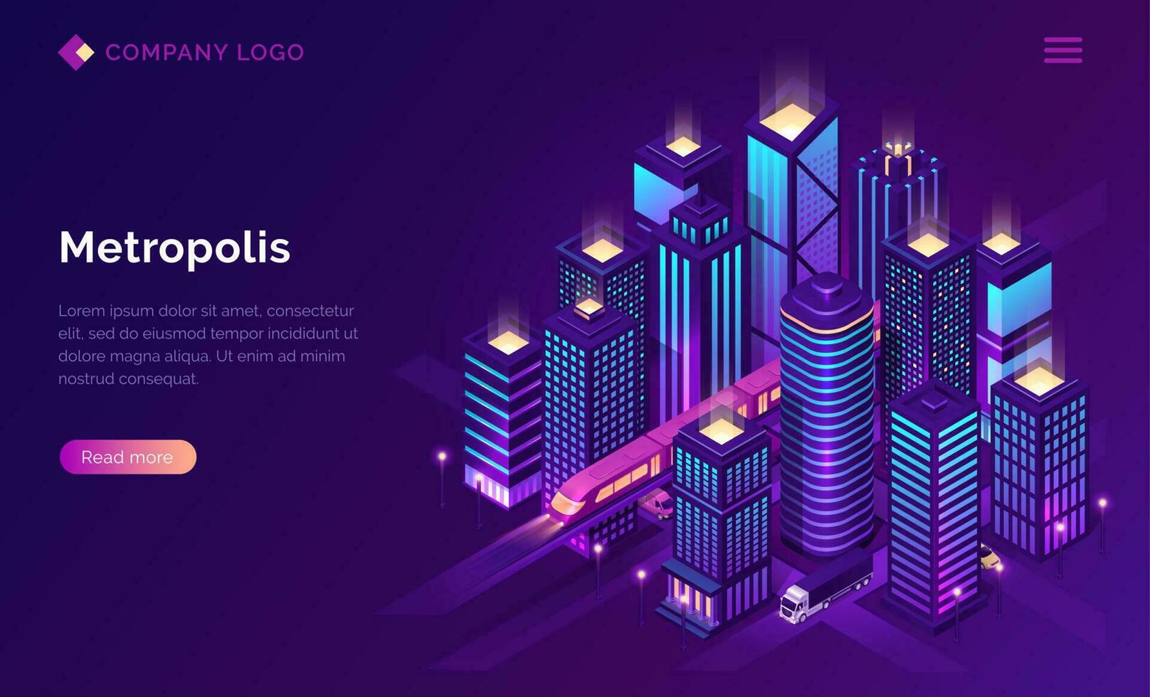 Smart city metropolis isometric landing page. vector