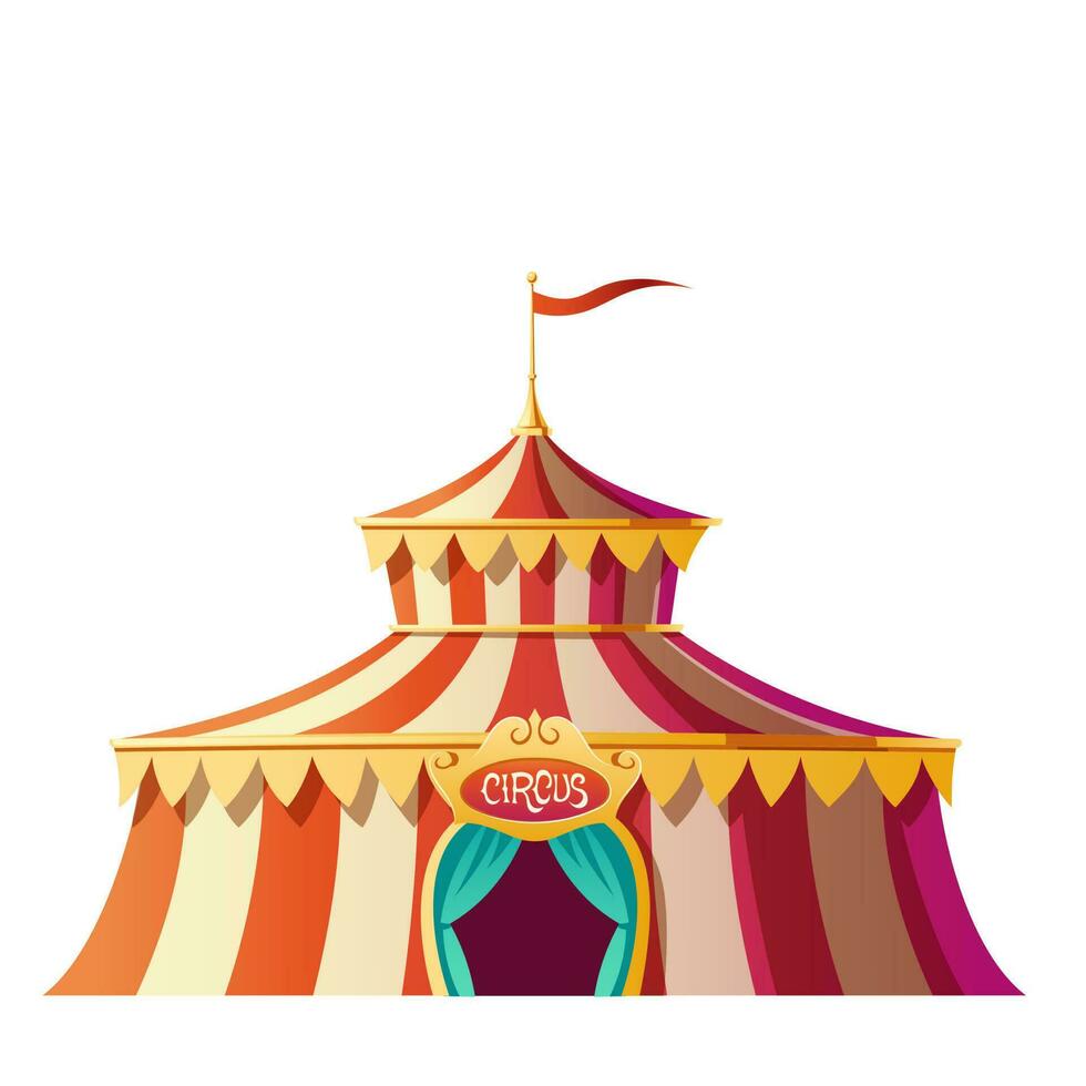 Circus tent with red and white stripes on funfair vector