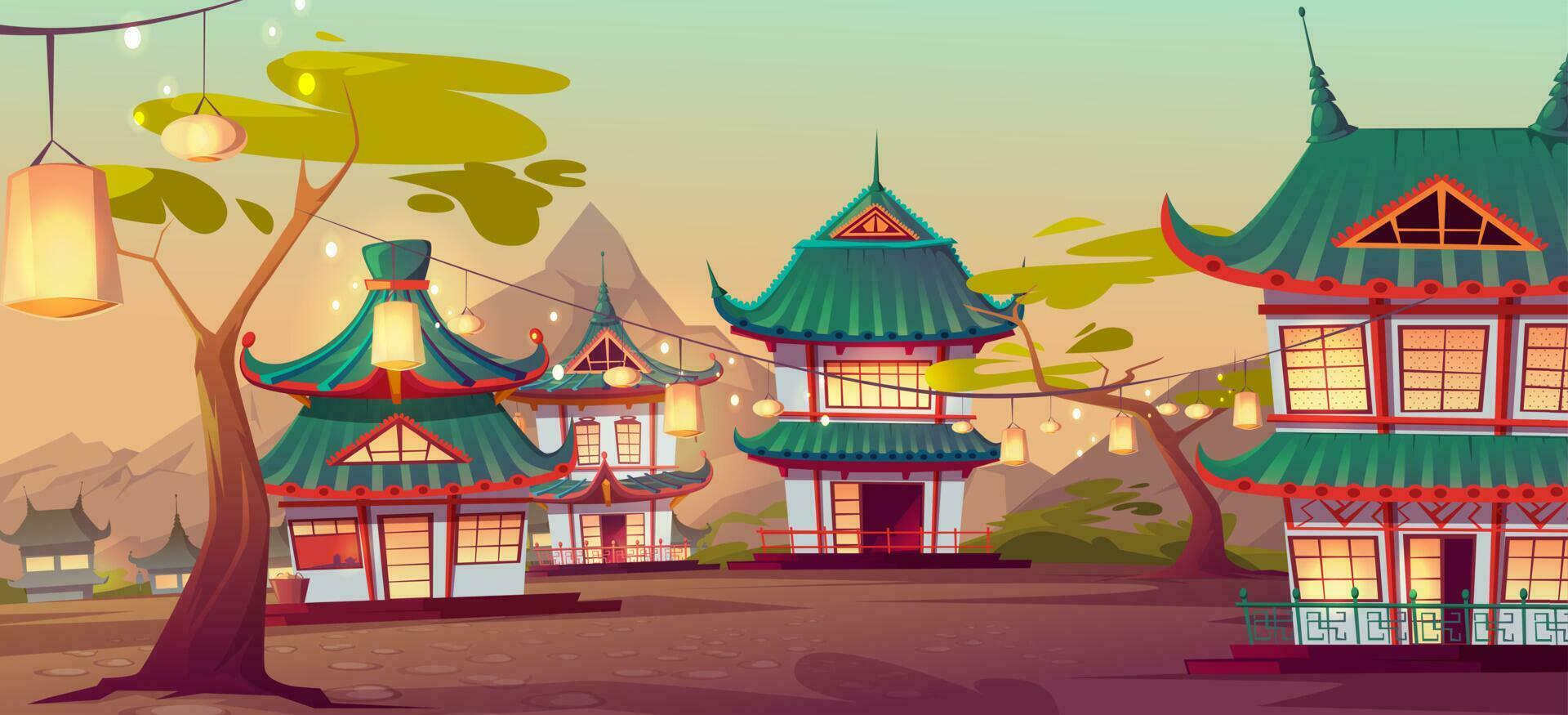 Chinese village street with old typical houses vector