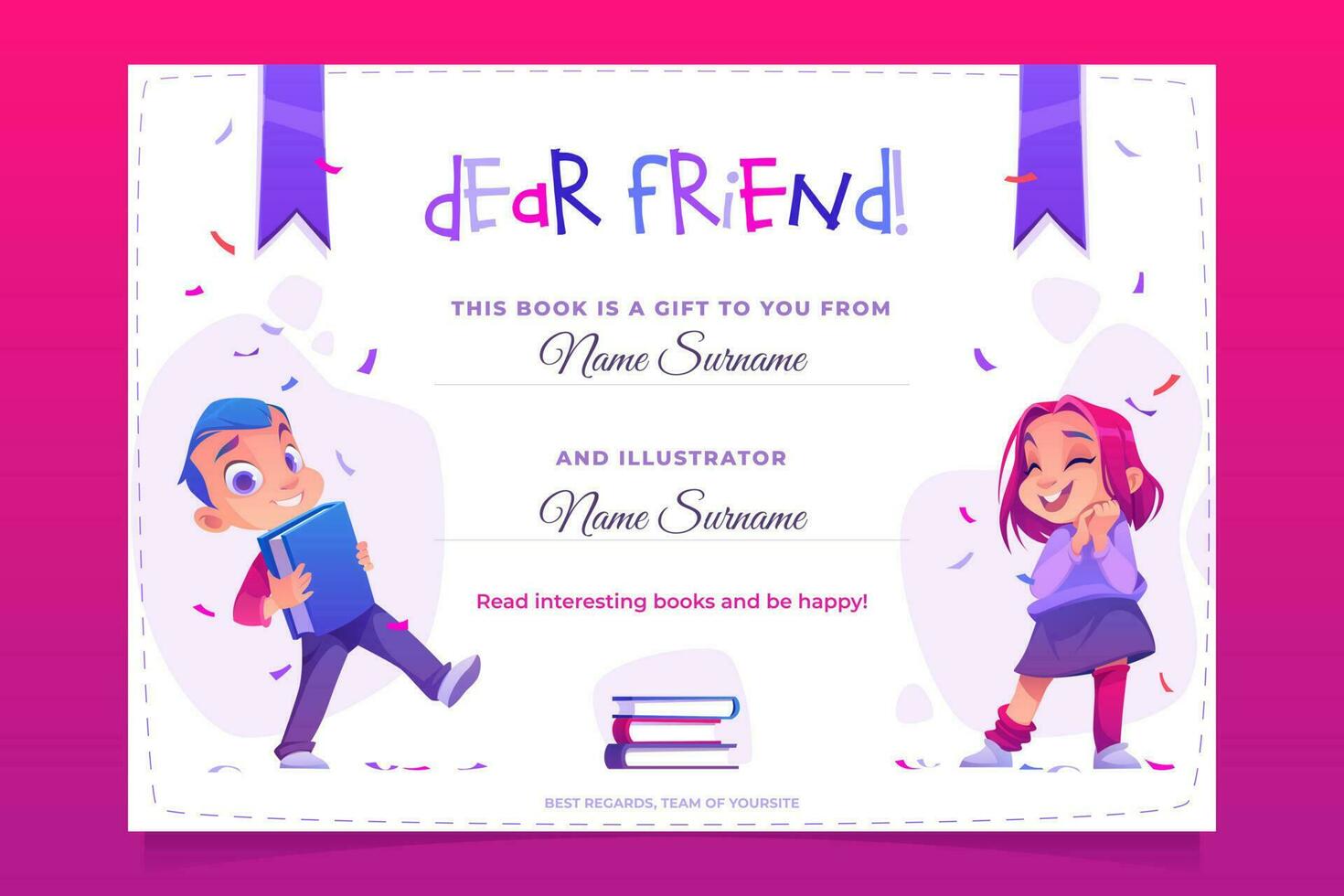 Gift book banner, present card to child, flyer vector