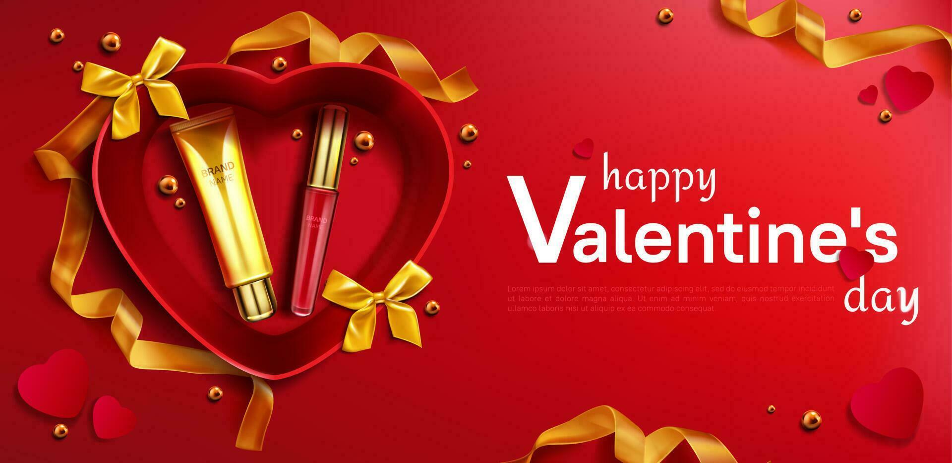Cosmetic cream tube and lipstick for Valentine day vector