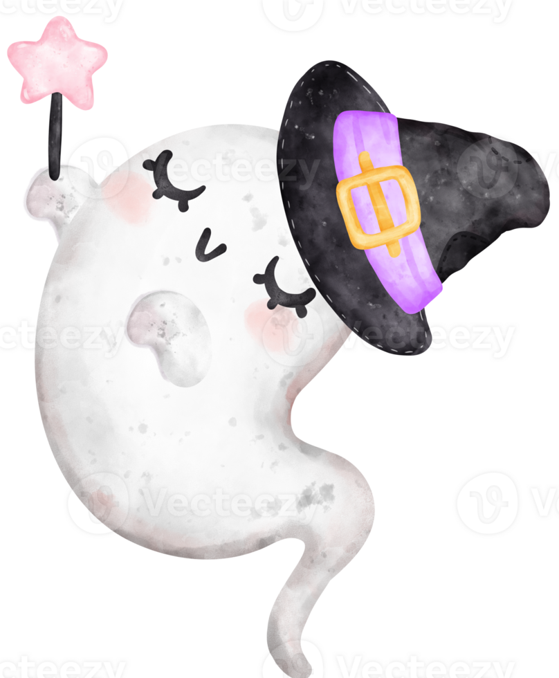 Cute Pink Ghost Halloween watercolor hand painted kawaii cartoon png
