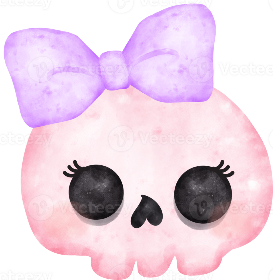 Cute Pink Halloween skull bone girl cartoon character hand painted illustration png