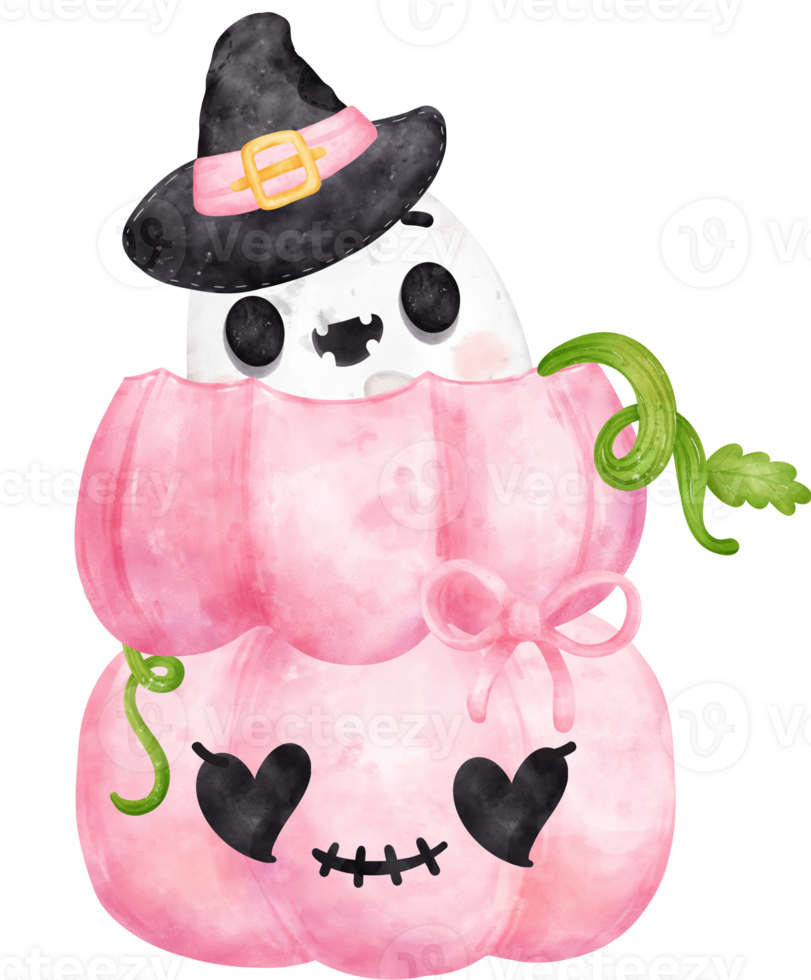 Cute Pink Ghost Halloween watercolor hand painted kawaii cartoon png